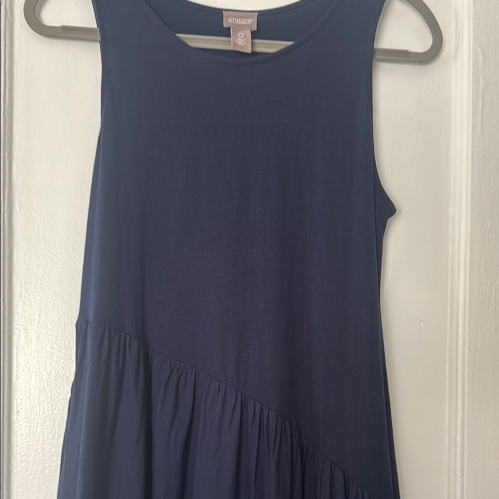 Chicos Navy Blue Sleeveless Crew Neck Sundress with Texture at Bottom - Picture 9 of 15